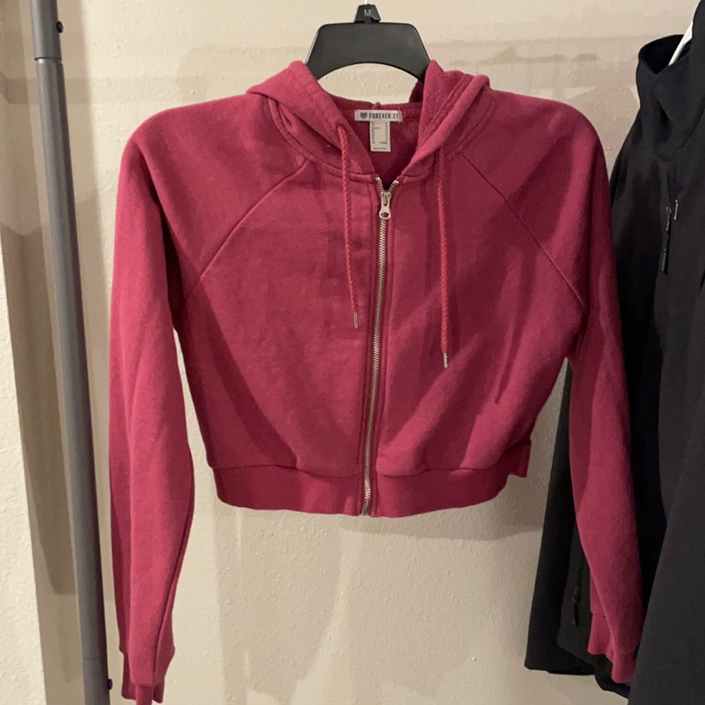 Pink forever 21 cropped zip up